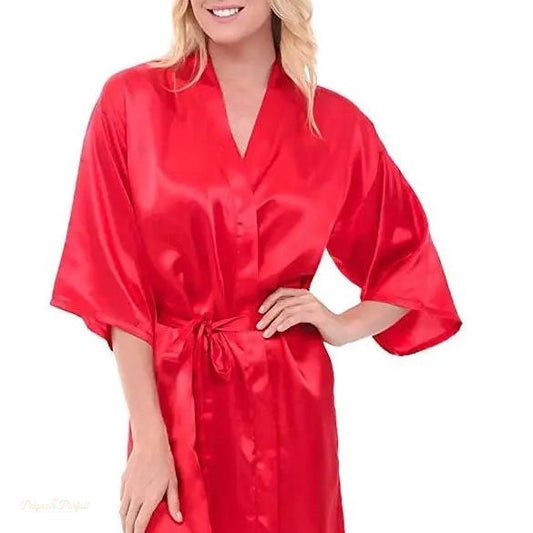 Peignoir Satin Femme Rouge Passion - Kimono Robe Courte - Rouge Passion - M