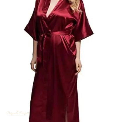 Peignoir Satin Femme Rouge Profond - Élégant et Confortable - Rouge Profond - XXXXL