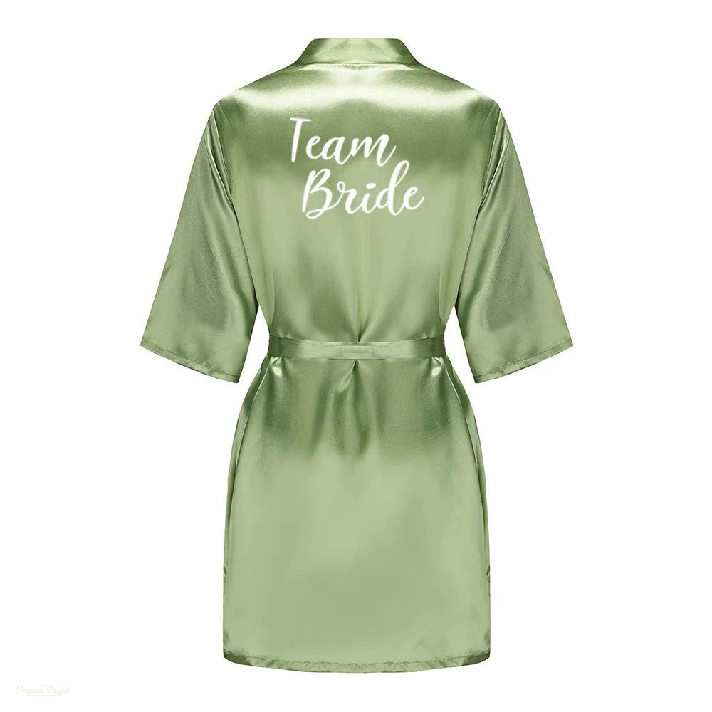 Peignoir Satin Femme Vert Sauge Team Bride - Vert Sauge Satiné - XL