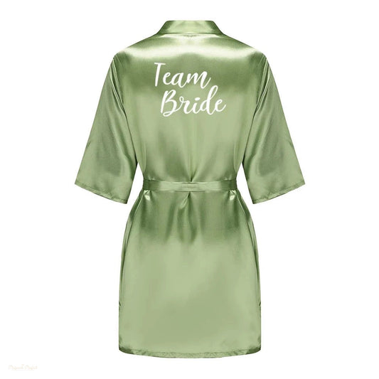 Peignoir Satin Femme Vert Sauge Team Bride - Vert Sauge Satiné - XL