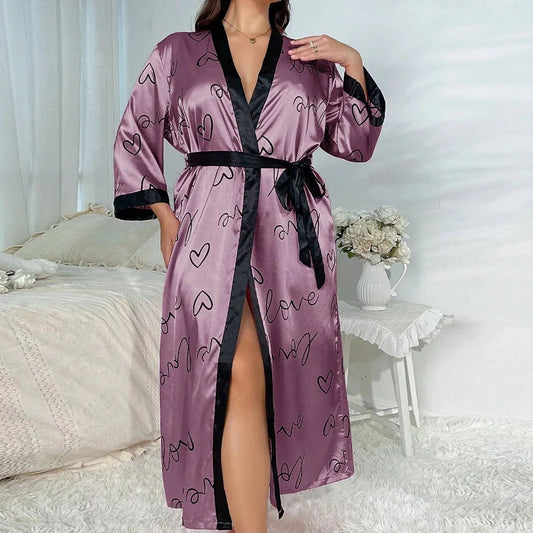 Peignoir Satin Femme Violet Clair Tailles XL-5XL - Violet Clair - XXXL