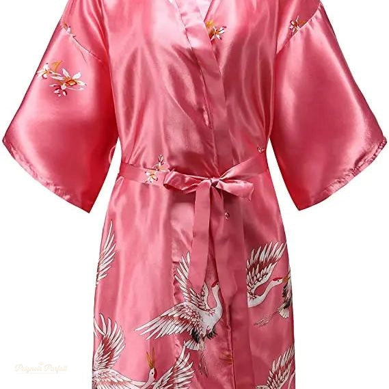 Peignoir Satin Floral Femme Rose Corail - Rose Corail - S