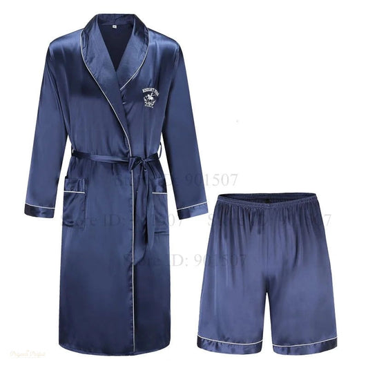 Peignoir Satin Homme Bleu Nuit - Loungewear - Bleu Nuit - L