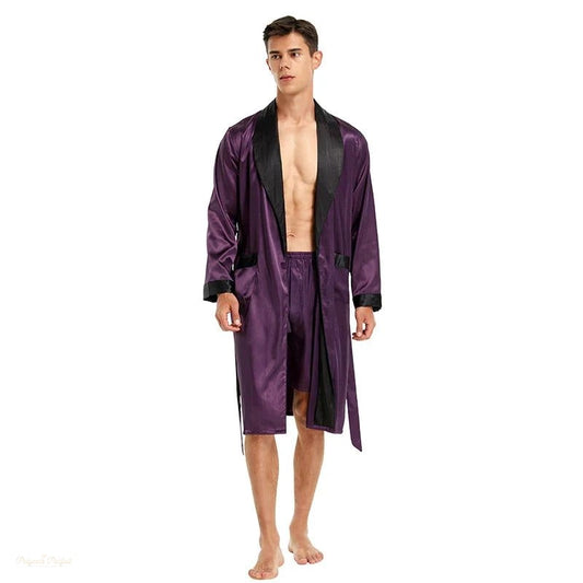 Peignoir satin homme mauve élégant kimono - Mauve Élégant - XL