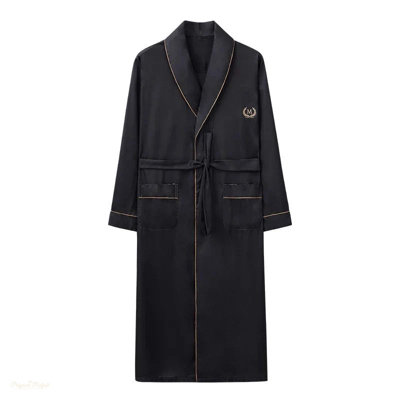 Peignoir Satin Homme Noir Profond Luxe - Noir Profond - L