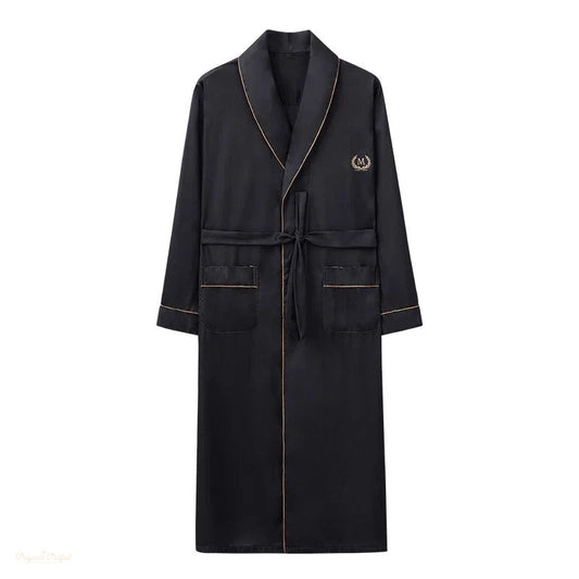 Peignoir Satin Homme Noir Profond Luxe - Noir Profond - L