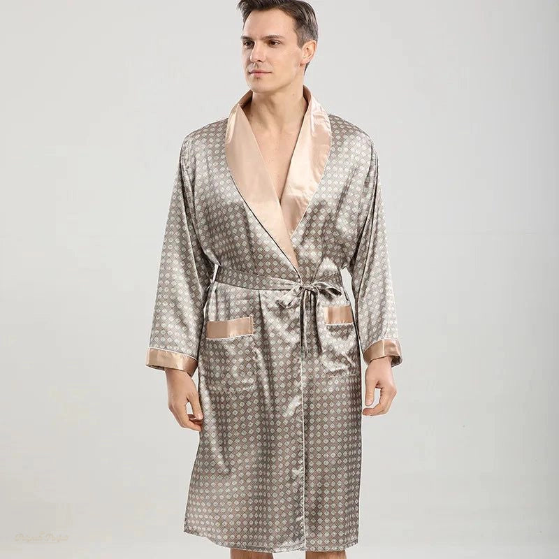 Peignoir Satin Homme Or Et Gris - Confort Lounge - Or Et Gris - M