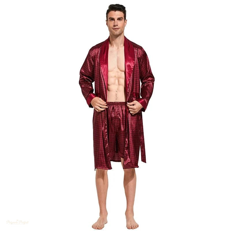 Peignoir Satin Homme Rouge Bordeaux - Ensemble Kimono - Rouge Bordeaux - M