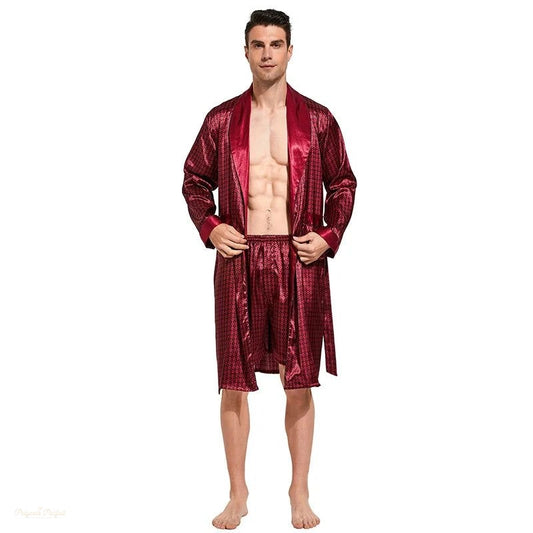 Peignoir Satin Homme Rouge Bordeaux - Ensemble Kimono - Rouge Bordeaux - M