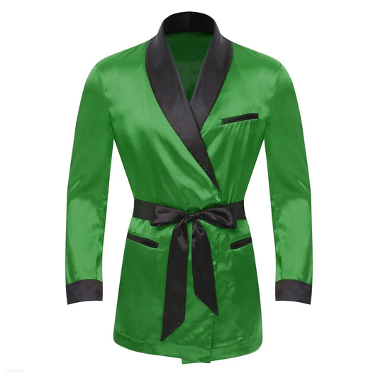 Peignoir Satin Homme Vert Jade - Manches Longues - Vert Jade - S