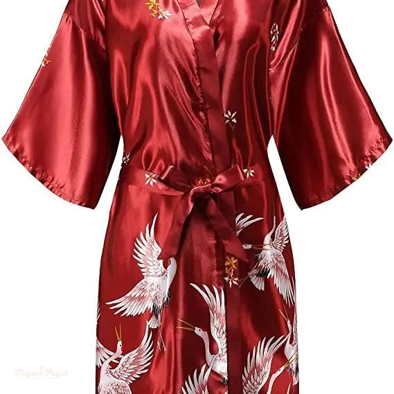 Peignoir Satin Kimono Femme Rouge Bordeaux - Rouge Bordeaux - S