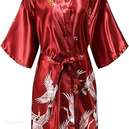 Peignoir Satin Kimono Femme Rouge Bordeaux - Rouge Bordeaux - S