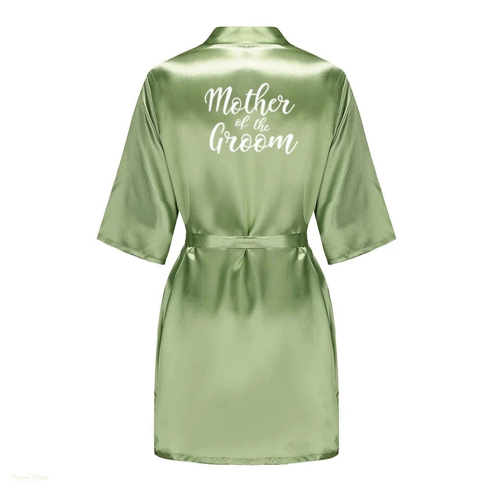 Peignoir Satin Mère du Marié Vert Sauge Kimono - Vert Sauge Satiné - XL
