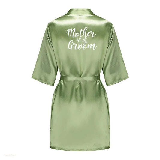 Peignoir Satin Mère du Marié Vert Sauge Kimono - Vert Sauge Satiné - XL
