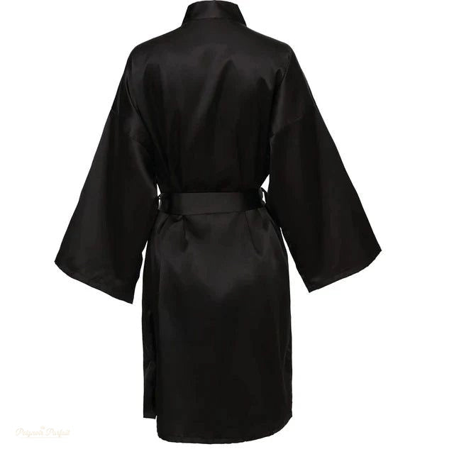 Peignoir Satin Noir Élégant Femme - Robe de Chambre Kimono - Noir Élégant - XL