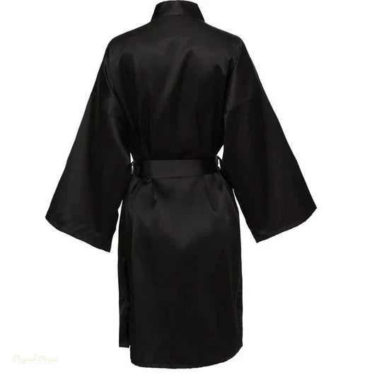 Peignoir Satin Noir Élégant Femme - Robe de Chambre Kimono - Noir Élégant - XL