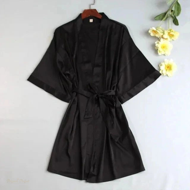 Peignoir Satin Noir Femme - Robe Kimono Élégante - Noir Élégant - M