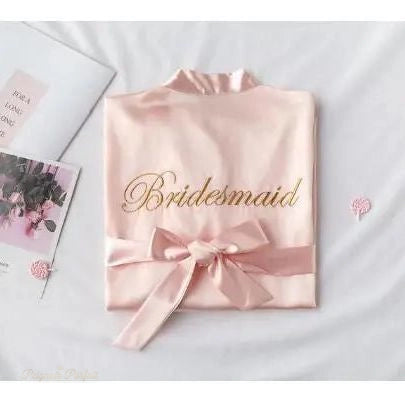 Peignoir Satin Rose Doux Brodé Demoiselle d'Honneur - Rose Doux - XXL