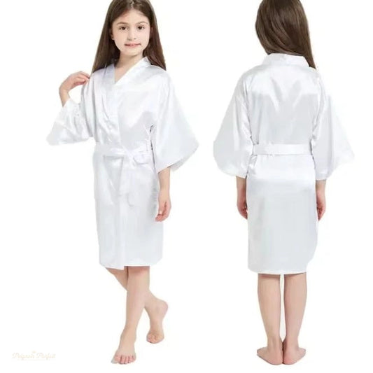 Peignoir Satin Rose Fille - Robe de Chambre Enfant - Blanc Nacré - XL - 1