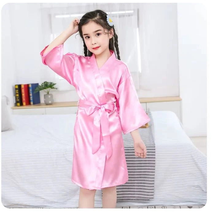 Peignoir Satin Rose Fille - Robe de Chambre Enfant