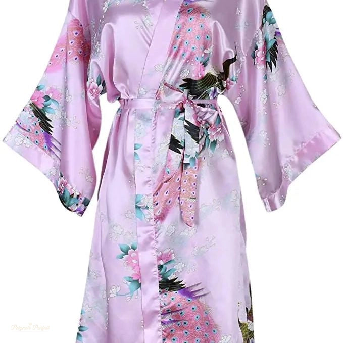 Peignoir Satin Rose Poudré Femme Kimono - Rose Poudré - XXL