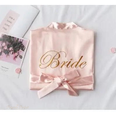 Peignoir Satin Rose Poudré Femme Mariée - Rose Poudré - L
