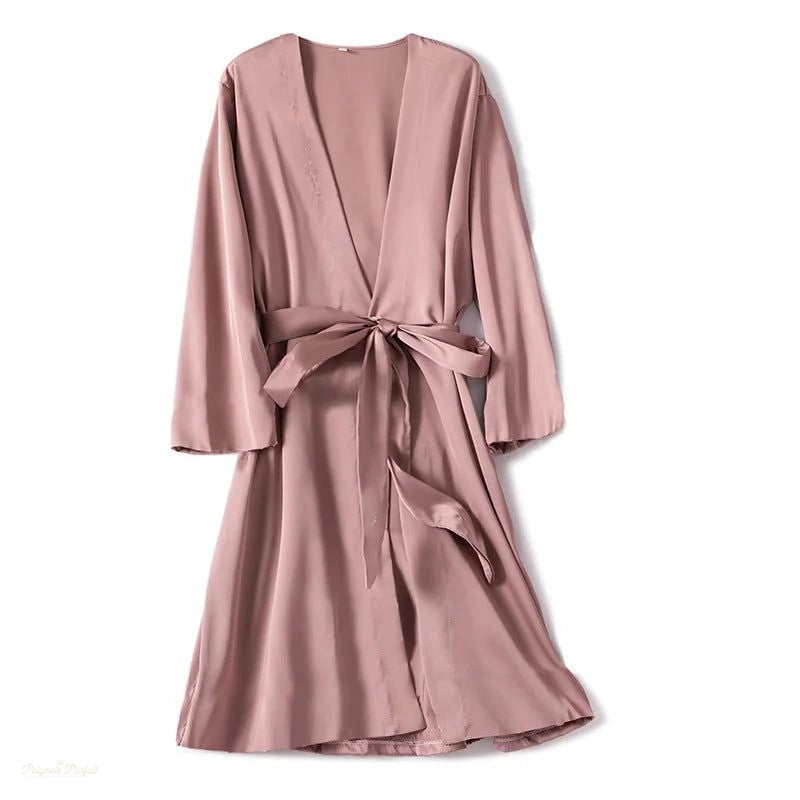Peignoir Satin Rose Satiné Femme Luxe - Rose Satiné - M