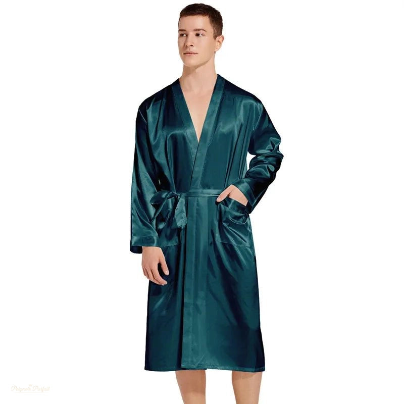 Peignoir Satin Vert Sarcelle Homme Kimono - Vert Sarcelle - M(65-72.5kg)