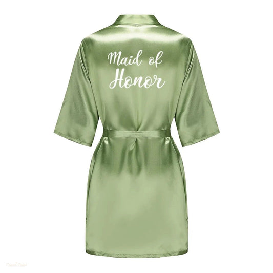 Peignoir Satin Vert Sauge Femme Demoiselle d'Honneur - Vert Sauge Satiné - XXL