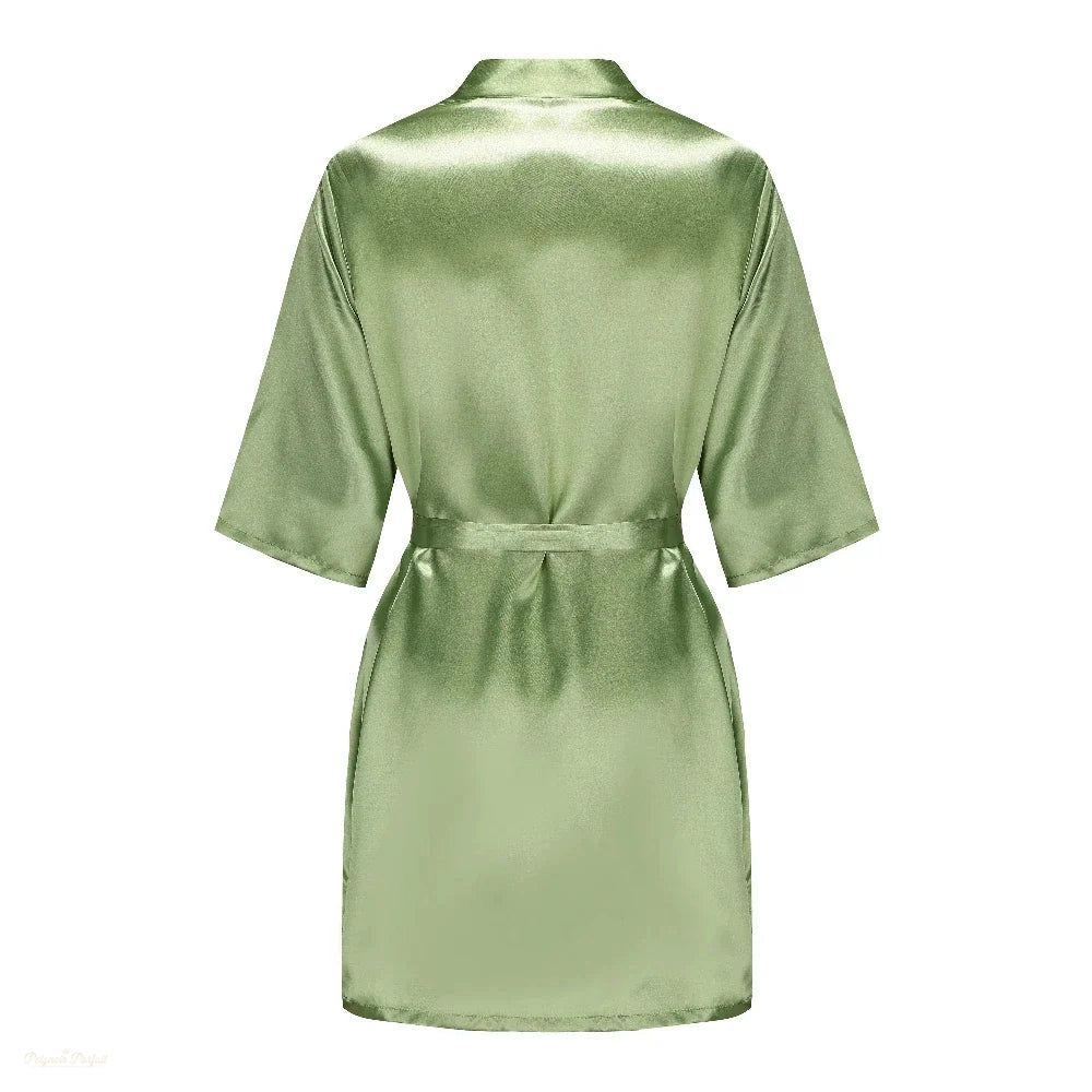 Peignoir satin vert sauge femme manches courtes - Vert Sauge - S