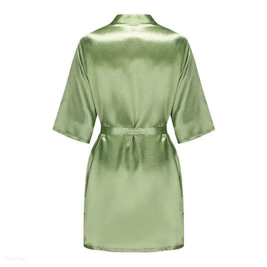 Peignoir satin vert sauge femme manches courtes - Vert Sauge - S