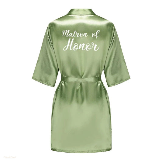 Peignoir Satin Vert Sauge Femme Mariage - Vert Sauge Satiné - M