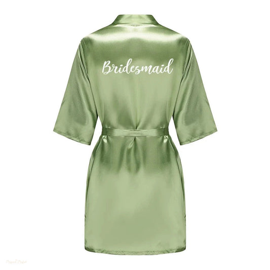 Peignoir Satin Vert Sauge Femme Mariage - Vert Sauge Satiné - S
