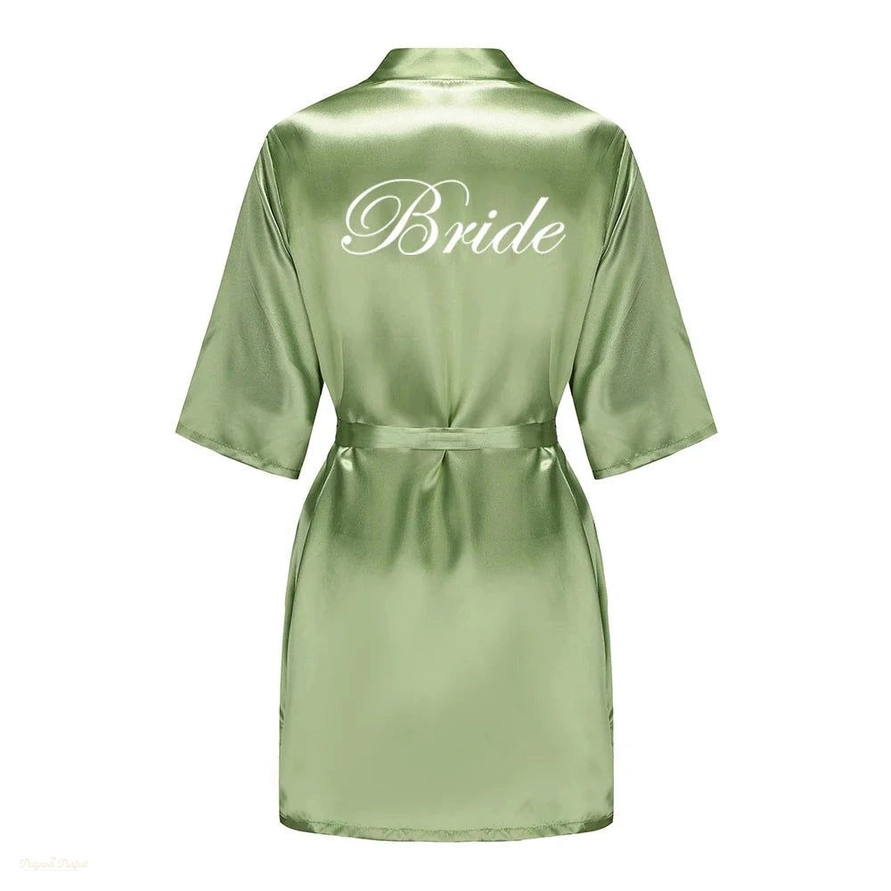 Peignoir Satin Vert Sauge Mariée Femme - Vert Sauge - L