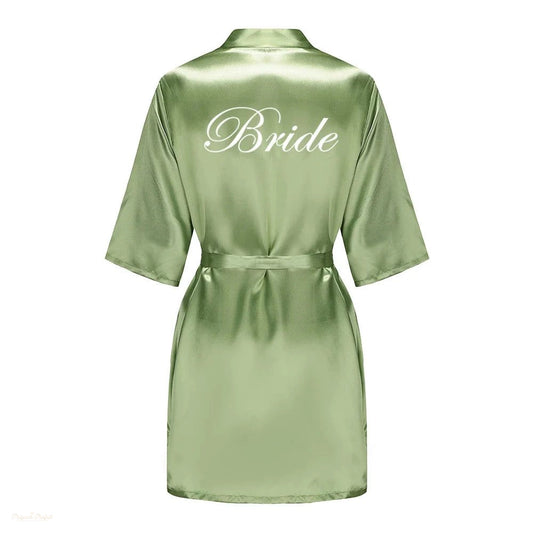 Peignoir Satin Vert Sauge Mariée Femme - Vert Sauge - L