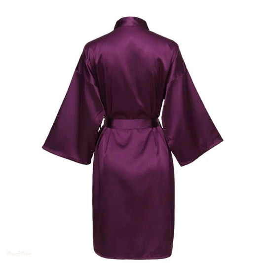 Peignoir Satin Violet Élégant - Kimono Femme Mariage - Violet Élégant - S