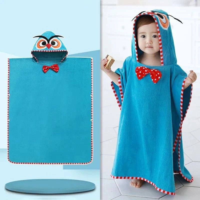 Poncho Serviette Enfant Bleu Ciel Hibou - Bleu Ciel - Chine - 90-120cm (Enfant)