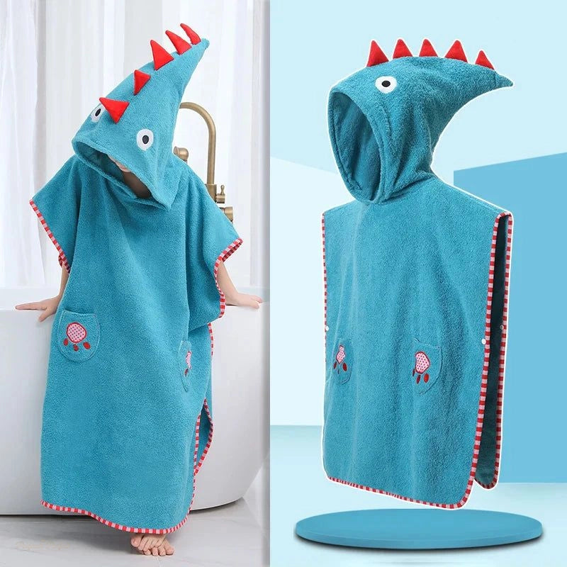 Poncho Serviette Enfant Bleu Dinosaure Coton - Bleu Dinosaure - Chine - 90-120cm (Enfant)