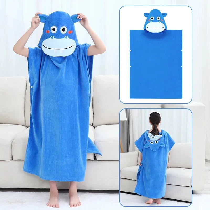 Poncho Serviette Enfant Bleu Vif Coton Capuche - Bleu Vif - Chine - 90-120cm (Enfant)