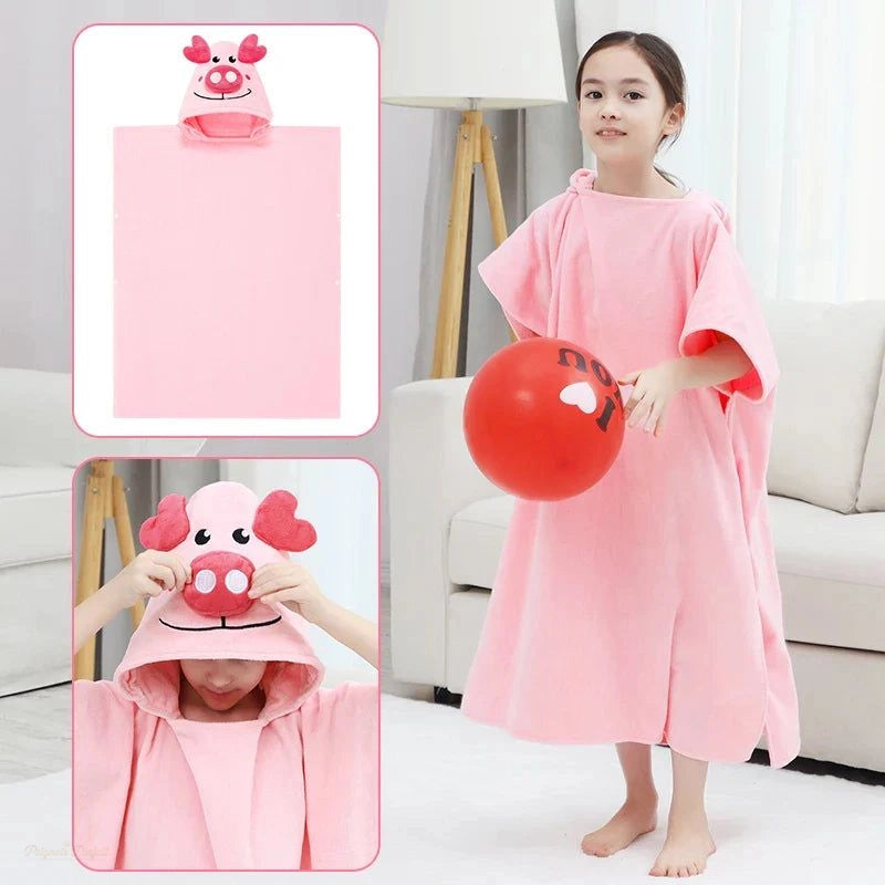 Poncho Serviette Enfant Rose Clair Coton Absorbant - Rose Clair - Chine - 90-120cm (Enfant)