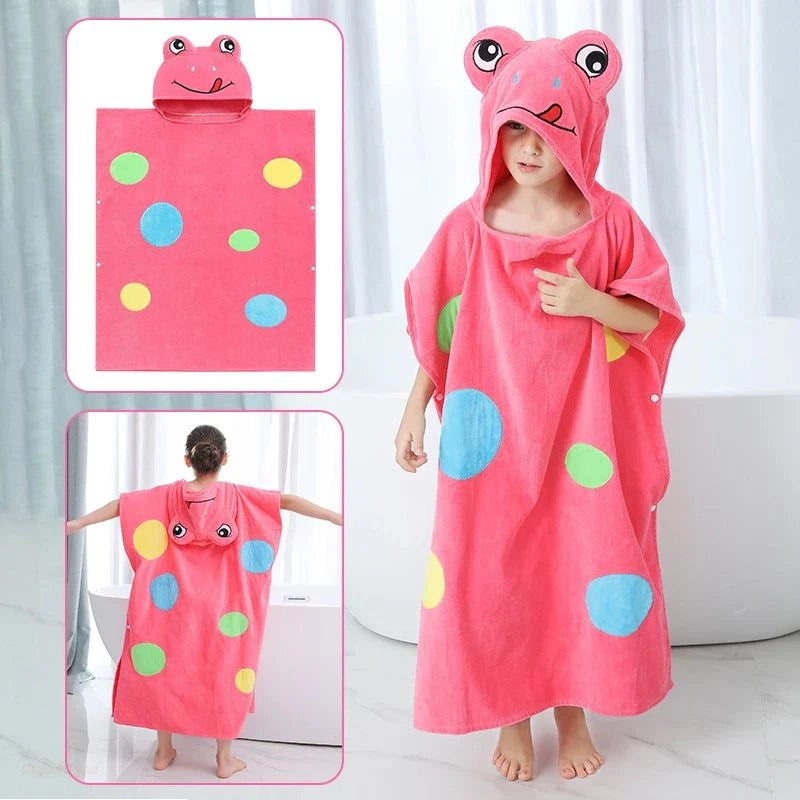 Poncho Serviette Enfant Rose Vif Coton Absorbant - Rose Vif - Chine - 90-120cm (Enfant)