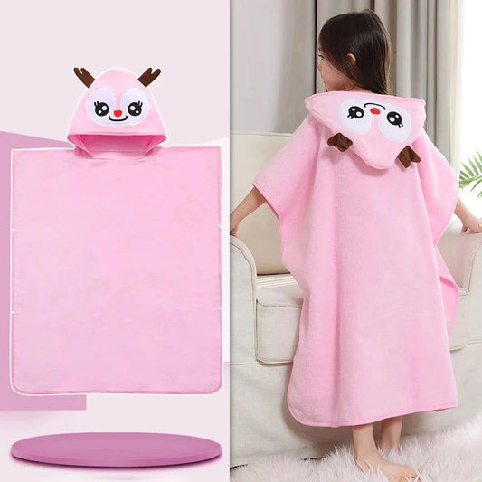 Poncho Serviette Enfant Rose Vif Coton Absorbant - Rose Vif - Chine - 90-120cm (Enfant)
