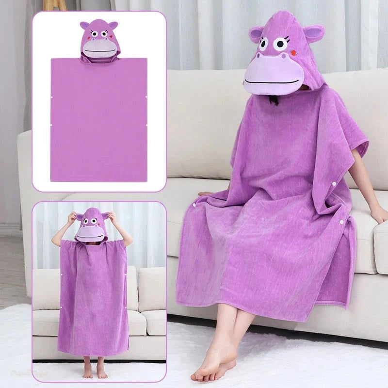 Poncho Serviette Enfant Violet Vif Coton Hippopotame - Violet Vif - Chine - 90-120cm (Enfant)