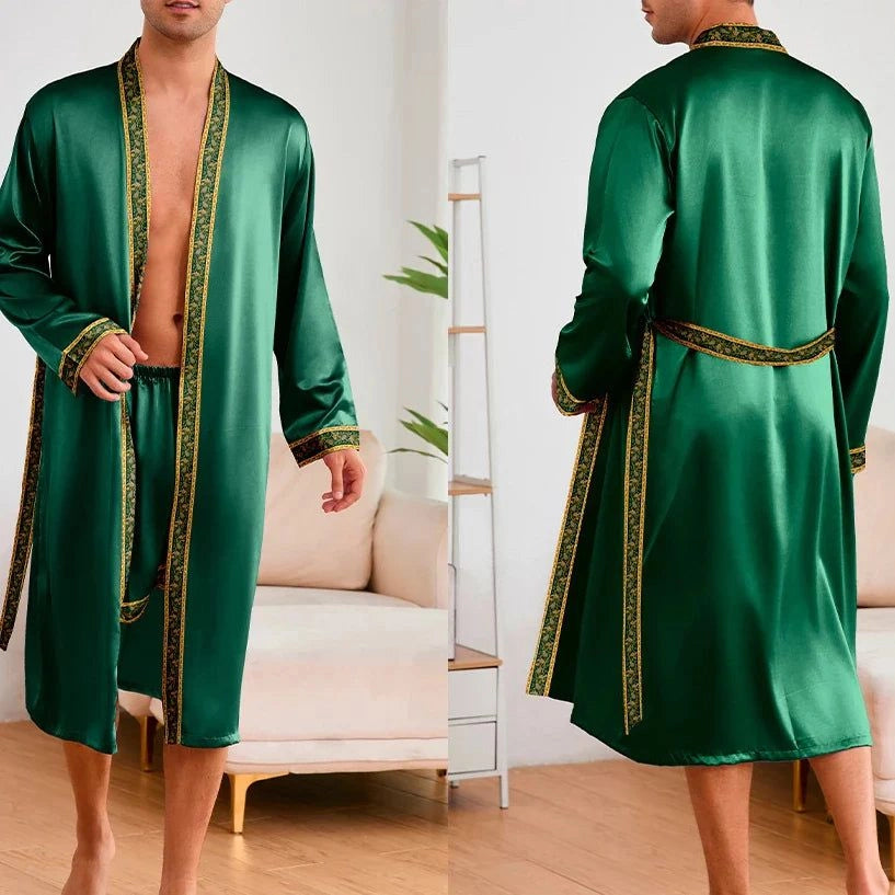 Pyjama deux pièces satin vert foncé homme - Vert Foncé - L