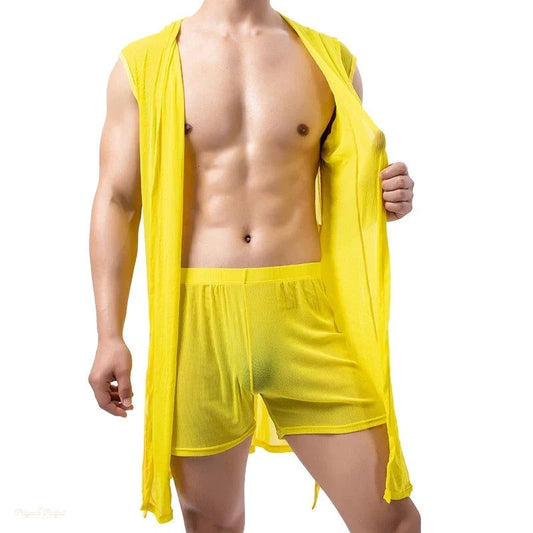 Pyjama Homme Débardeur Short Jaune Vif Été - Jaune Vif - XL