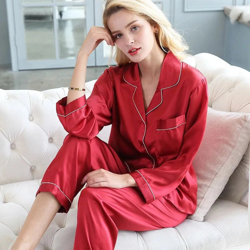 Pyjama soie mulberry femme rouge profond - Rouge Profond - M