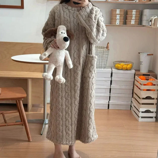 Robe de nuit longue flanelle gris foncé femme - Gris Foncé - One Size