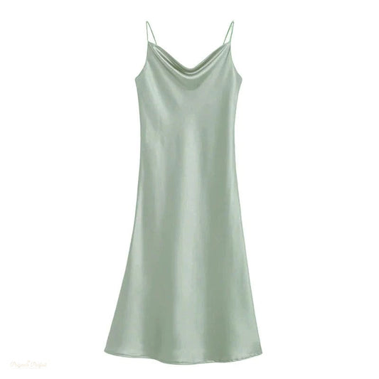 Robe Satin Longue Femme Vert Menthe - Loungewear Élégant - Vert Menthe - L